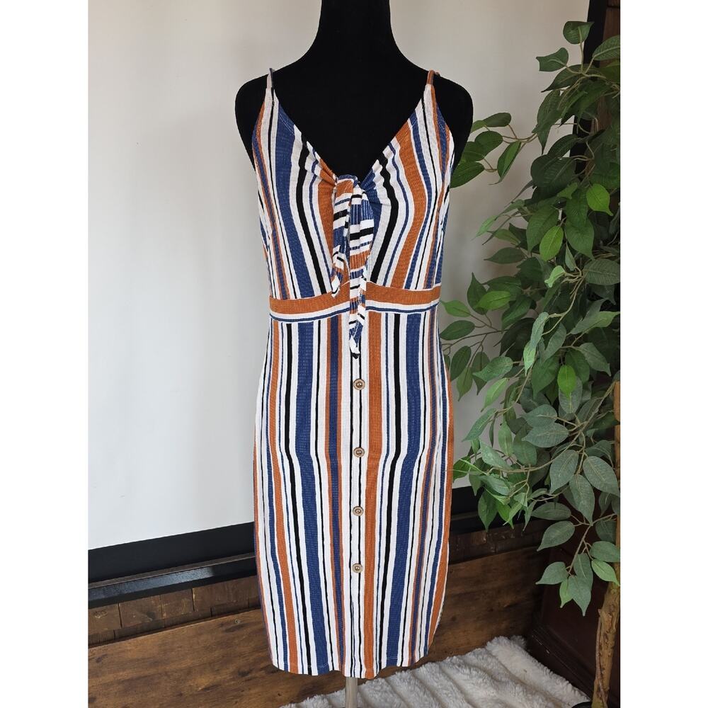 Love Tree Navy, Rust & White Striped Tie-Front Midi Dress